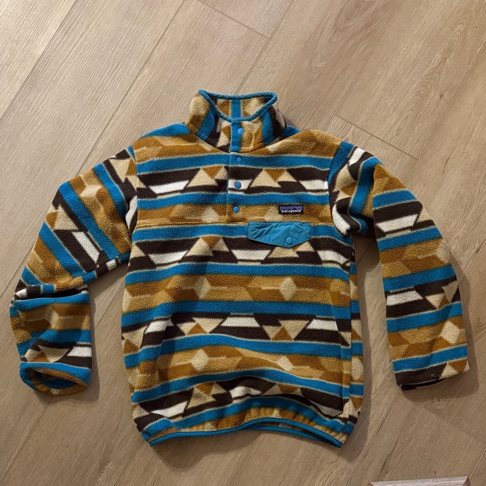 Patagonia Synchilla Quarter Button Fleece Pullover - Teal, Mustard & Brown